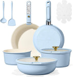 CAROTE 15Pcs Ceramic Cookware Set, Pots and Pans Set Non Stick, Kitchen Cooking Set with Detachable Handle, Non Toxic Induction Cookware, Dishwasher/Oven Safe