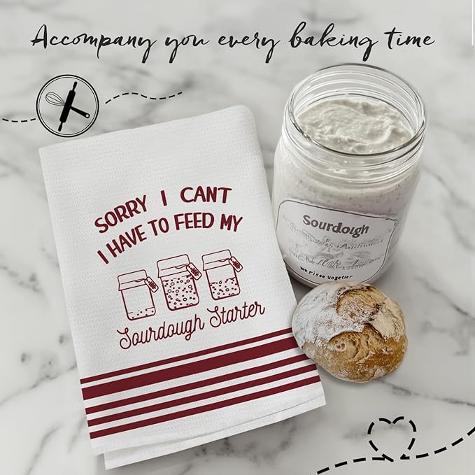 Funny Sourdough Baking Kitchen Towels, Gifts for Sourdough Bakers Tea Dish Towels for Kitchen, Baking Lover Gifts Decorative Hand Towels, 16x24 Inch Wine red