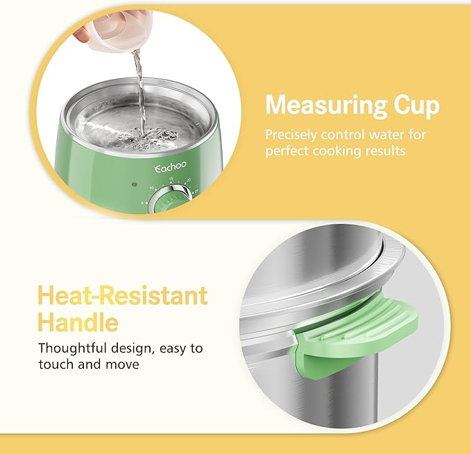 Hard Boiled Egg Cooker - CACHOO 14-Egg Rapid Stainless Steel Egg Boiler with 30-Min Timer & Auto Shut Off, Compact Electric Vegetable Steamer for Cooking, Dishwasher Safe, Retro Green
