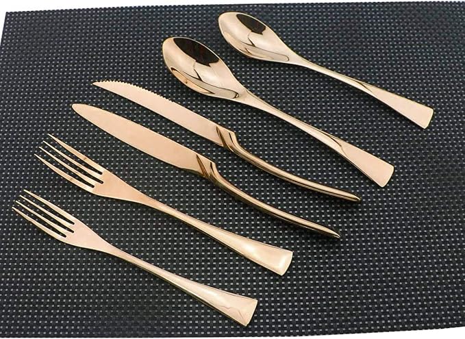 18/10 Stainless Steel Mirror Polished Copper Flatware Set,Dishwasher Safe,Service for 4