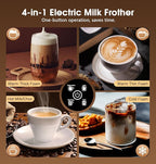 Milk Frother and Steamer, Detachable Electric Milk Frother, Large Capacity Automatic Milk Steamer with LED Touch, Hot & Cold Foam Maker for Coffee, Latte, Cappuccino, Hot Chocolate, Quiet Operation