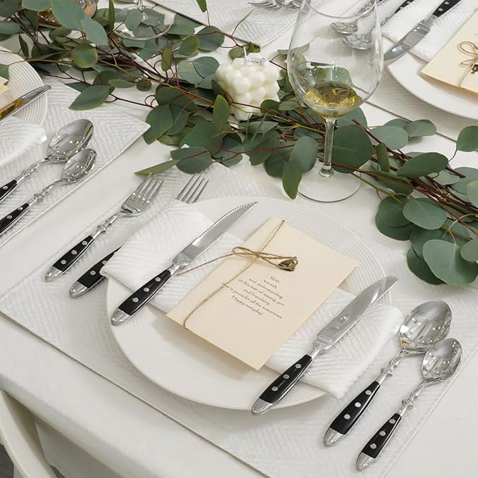 24-Piece 18/0 Stainless Steel Silverware set,Vintage Flatware set with Bakelite Handle,service for 4,Cutlery set (Black)