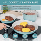 Kitchen Pots and Pans Set Non Stick, 11 Pcs Ceramic Cookware Set with Stay-Cool Handle, Pot and Pan Set NonToxic PFOA/PFAS Free, Dishwasher/Oven Safe, Evenly Heats, Enamel Exterior - Teal