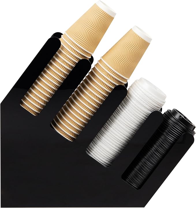 Mind Reader Cup and Lid Dispenser, Countertop Org, Coffee Bar, Beverage Cup, Kitchen, Breakroom, 4"L x 18"W x 16"H, Black