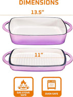 Bruntmor 2-in-1 Square Enamel Cast Iron Dutch Oven Baking Pan with Handles, Purple Baking Pans Set with Cast Iron Skillet, Braising Pan for Casserole Dish with lid, Oven Safe