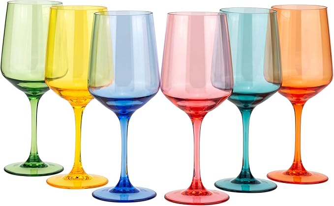 KOXIN-KARLU Unbreakable Classic 18 ounce All-Purpose Plastic Stem Wine Glasses Acrylic Glasses, set of 6 Multicolor
