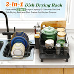 Runnatal Large Dish Drying Rack with Drainboard Set, Stainless Steel Detachable 2-in-1 Large-Capacity 2-Tier Over The Sink Anti-Rust Dish Rack and Dish Drainer for Kitchen Counter