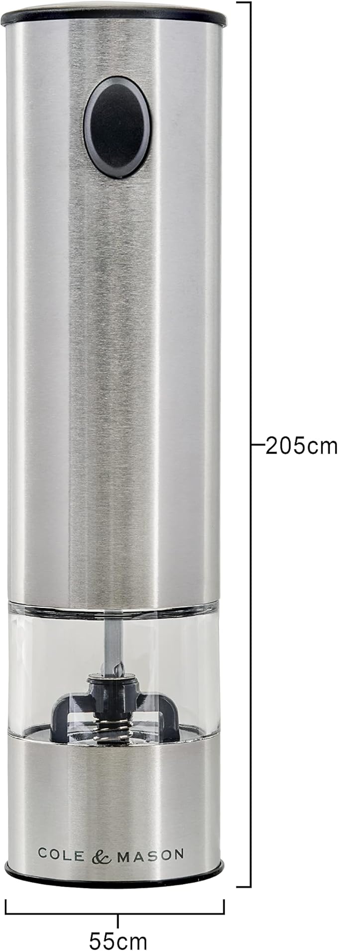 Cole & Mason Battersea Electronic Salt & Pepper Mill - One-Button Salt & Pepper Grinder - Refillable & Adjustable Salt & Pepper Shakers - Kitchen Accessories - Stainless Steel - 1 Pack