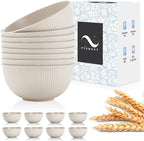 PYRMONT Wheat Straw Bowls 26 OZ Plastic Bowls Reusable, Unbreakable Soup Bowls, Bowl Set of 8, Cereal Bowl, Small Bowls for Kitchen, Dishwasher & Microwave Safe Bowls, BPA-Free (Beige)