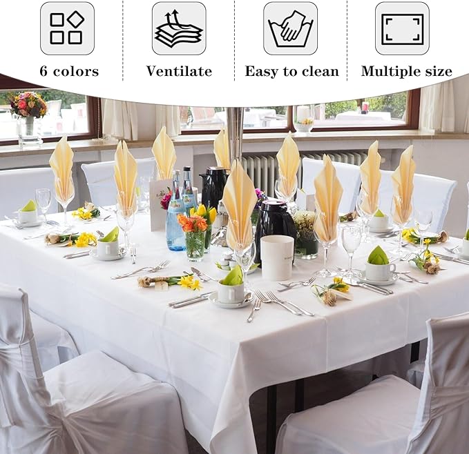 Fitable 6 Pack Black Square Tablecloths - 70 x 70 Inches - Stain Resistant and Reusable Table Clothes, Polyester Fabric Table Covers for Dining, Card Tables, Coffee Tables