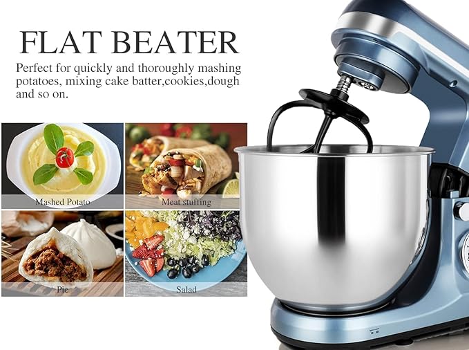 Professional Stand Mixer, 6-Qt with Timer, MK37 500W 6-Speed Tilt-Head Food Electric Mixer Kitchen Machine,Plastic (Silver Blue)