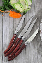 French Home Laguiole 4-Piece Steak Knife Set – Sophisticated Stainless Steel Dinner Knives with Pakkawood Handles & Iconic Bee Emblem – Serrated Knives for Smooth Cutting (9.25")