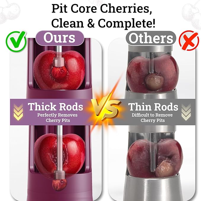 Cherry Pitter Remover Tool, Premium Quick Release Cherry Pitter, Press & Push Type, Large 33mm Cherry Seed Remover, Durable, Food Grade Stainless Steel & PP Plastic, More Labor Saving (Beet)