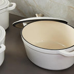 BergHOFF 10Pc Neo Enameled Cast Iron Cookware Set, Matching Lid, Oven Safe Up To 400°F, White