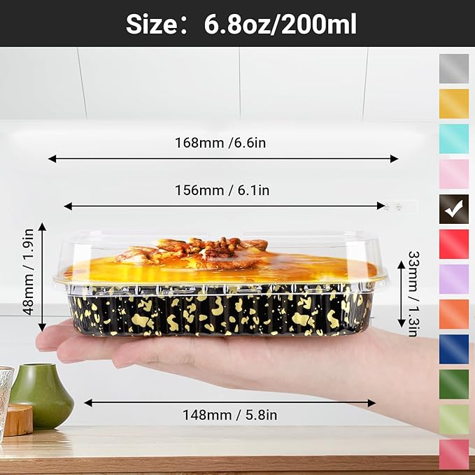EUSOAR Mini Cake Pans with Lids, 50pcs 6.8oz Disposable Aluminum Foil Small Loaf Baking Pans with Lids, Souffle Muffin Liners Cupcake Containers Wrappers Cheesecake Creme Brulee Ramekins Pan