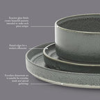 Gibson Elite Echo Bay 12 Piece Porcelain Reactive Glaze (Service for 4) Ceramic Plates and Bowls Modern Stackable Dinnerware Set - Blue