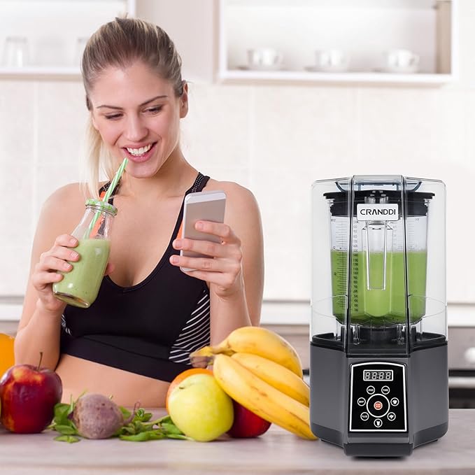 CRANDDI Commercial Blender, 1500W Smart Smoothie Blenders with Digital Touch Screen, 80oz Countertop Kitchen Blender, 3 Pre-Set Programs for Smoothies, Juices, DIY Function, Self-Cleaning K85TS (Grey)