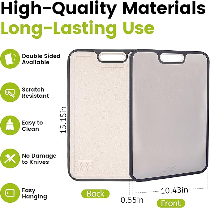 Titanium Cutting Boards for Kitchen - Double Sided with Juice Groove & Non-Slip Feet, Food Grade Chopping Board, Dishwasher Safe & Knife-Friendly (15.2"x10.4")