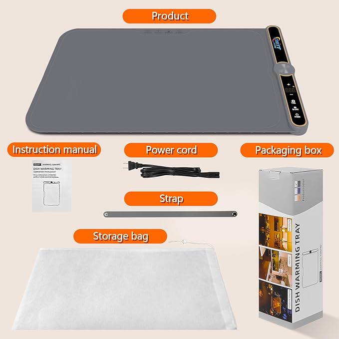 Food Warming Mat, 9 Temperature Modes & Upgraded Electric Heating Wire Full Surface Heating, Portable Warming Mat for Food, 6-Hours Auto Shut-Off Food Warming Mat for Buffet, Parties