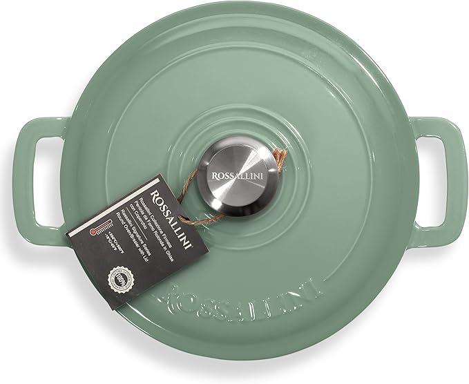 Signature Enameled Cast Iron Braiser, Non-Stick Serving Pot with Tight Fitting Lid for Perfect Roasting, Baking, Sauteing, Searing, and Pan Frying | 5Q (4.7L) - Sage