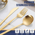 Matte Gold Silverware Set,30 Piece Stainless Steel Modern Flatware Set,Brushed Cutlery Set Service for 6,Satin Finish Utensils Set,Home Kitchen and Restaurant,Dishwasher Safe