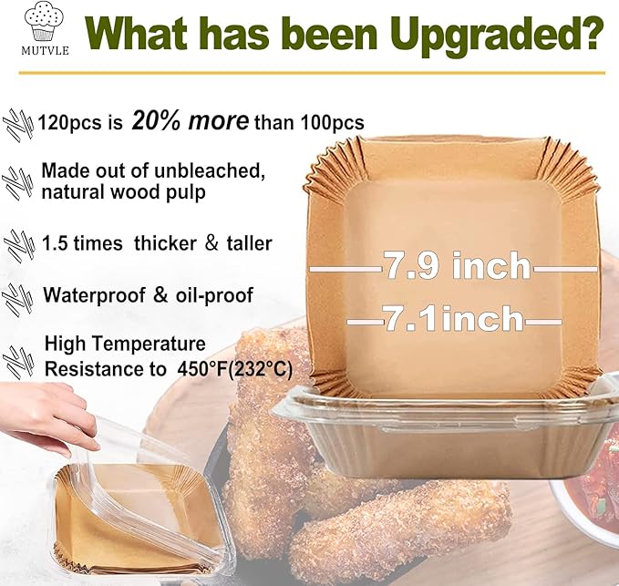 Air Fryer Disposable Paper Liner Square 7.9 Inches, Instant Pot Vortex Plus 4QT Air Fryer Liners, 120Pcs parchment paper liners for 3-6QT Air fryer, Baking Roasting Microwave
