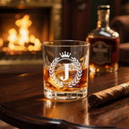 Whiskey Glasses - Rocks Old Fashioned Glass Gifts for Men, Monogrammed A-Z 10oz Personalized Whisky Glasses, Christmas Birthday Gifts for Men Him Dad Father Husband Brother Son (J)