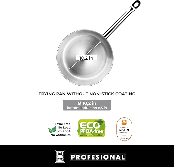 BRA COOKWARE Profesional 9-Piece Stainless Steel Cookware Set | Professional Pots & Pans Set | Kitchen Set w/ 2 Pots, 1 Sauté Pan, 3 Frying Pans, 3 Lids | All Heat Sources Compatible | PFOA Free