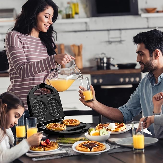 OSTBA Mini Waffle Maker 750W, Double 4-Inch Belgian Waffles Iron, Nonstick Plates, Compact Breakfast Appliance, Easy to Clean, Perfect for Kids & Family Breakfast