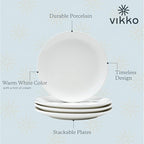 Vikko Dinner Plate, Set of 6 White Plates, 9 Inch Ceramic Dinner Plates Set, Stackable Dinner Plates for Every Day and Special Occasion, Restaurant Style, Dishwasher Safe, Microwave Safe