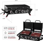 Royal Gourmet GD4002TP 4 Burner Propane Gas Grill and Griddle Combo with Hood, 2-in-1 Portable Grill Griddle Combo with 40,000 BTUs Output for Camping, Tailgating, Backyard, Black
