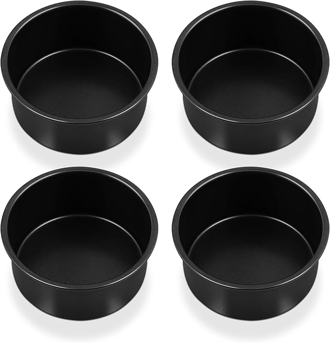 P&P CHEF Non-stick Cake Pan Set of 4, 4 Inch Round Baking Cake Pans Tins for Tier Smash Cakes, Non-Toxic & Solid, Stainless Steel Core & Leak-Proof, 4Pcs