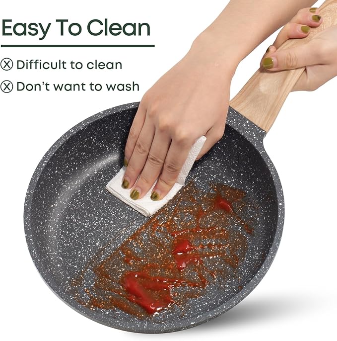 9.5 Inch Nonstick Frying Pan Skillet with Lid,Granite Non Stick Omelet Pans,Induction Compatible Egg Pan with Heat Resistant Handle,PFOA Free