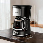 12-Cup Drip Coffee Maker with Reusable Filter,Programmable Clock,Auto Brew,Water Window,Keep Hot Plate,Glass Carafe,Compact Design for Kitchen,Office,Silver and Black,Stainless Steel