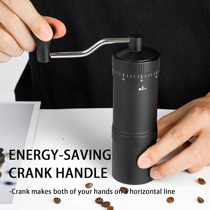 Manual Coffee Grinder with 7 Star Stainless Steel Conical Burr, Portable Coffee Grinder with External Adjustable Grind Setting (Black)