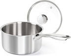 MICHELANGELO 3 Qt Saucepan with Lid, 3-ply Stainless Steel Sauce Pan, No Coating, Even Heating, for All Cooktops & Induction Compatible - Silver