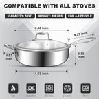 EWFEN 12 Inch Tri-Ply Stainless Steel Frying Pan, 5-Quart Deep Saute Pan with lids, PFOA&PTFE Free Skillet, Induction Cooking Pan, Dishwasher&Oven Safe,Works on All Cooktops