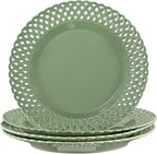 Graceful Basketweave Wide Rim 12 inch Dinner Plates, Extra Large Round Platter Scallop Serving Tray Set of 4, for Restaurant, Kitchen, Party, Home, Wedding, Gift, Microwave Dishwasher Safe, Sage Green