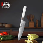 MITSUMOTO SAKARI Japanese Damascus Chef Knife, 8 Inch Kitchen Knife - Razor Sharp VG-Pro Steel Core, Precision Cutting for Meat & Veggies, Comfort Grip Ergonomic G10 Handle