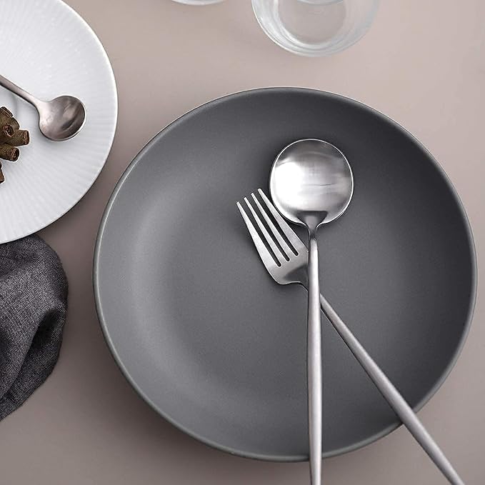 Y YHY Pasta Bowls Set of 6, Large Salad Serving Bowls, Porcelain Soup Bowls 30 Ounces, Wide and Flat, Microwave Dishwasher Safe, Matte Grey