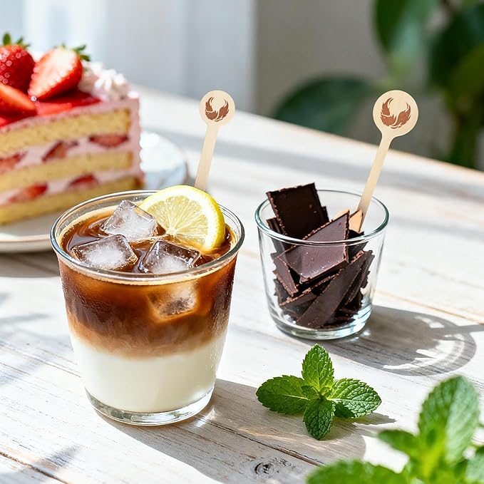 200Pcs Coffee Stirrers- 5.9 Inch Coffee Stir Sticks, Natural Wooden Coffee Stirrers With Round Ends, Disposable Biodegradable Cafe Grade Wood Beverage Mixer for Coffee Cocktails Milk Tea