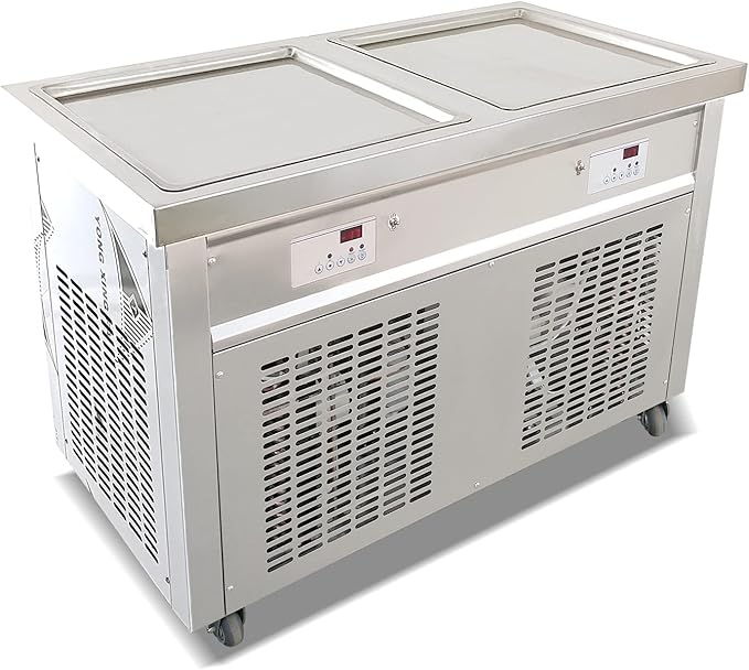 Kolice ETL Commercial 21"x21" Double Square Pans Fried Ice Cream Roll Machine, Yogurt Thai Stir Roll Ice Cream Machine-Auto Defrost, Transparent Sneeze Guard