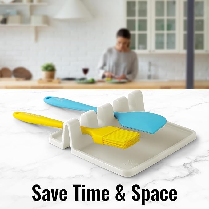 Zulay Kitchen Silicone Utensil Rest with Drip Pad for Multiple Utensils - BPA-Free, Heat-Resistant Spoon Rest & Spoon Holder for Stove Top - Kitchen Utensil Holder for Ladles & Tongs - Gardenia