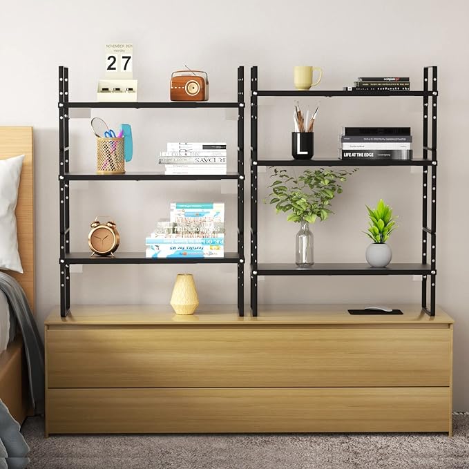 Expandable Stackable Spice Rack Cabinet Shelf Organizer in Cabinets Shelves Kitchen Cupboard Organization Stack up Racks Pantry Countertop Storage Medium/Black 3 Packs