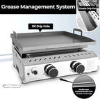 R.W.FLAME 2 Burner Tabletop Propane Griddle, 23" Stainless Steel Gas Griddle, 16,000 BTU Flat Top Grill for Outdoor BBQ,Camping & Patio Gatherings