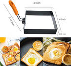 4 Inch Suqare Egg Rings for Frying Eggs,2 Packs 4" Square Egg Rings for Griddle, Stainless Steel Griddle Omelete Rings for Fried Eggs Muffin Tortillas Pancake Ring Crepes Ring with SiliconeHandle