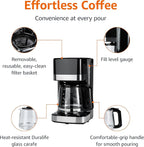 Amazon Basics 12 Cup Drip Coffee Maker, Coffee Machine with Glass Coffee Pot (1.9 Qt), Auto Shut-off, Auto Pause, Removable Filter Basket, Black & Silver