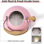 LONFFERY Tea Kettle, 2.5 Quart Whistling Tea Kettle, Tea Pots for Stove Top Food Grade Stainless Steel with Wood Pattern Folding Handle - Pink