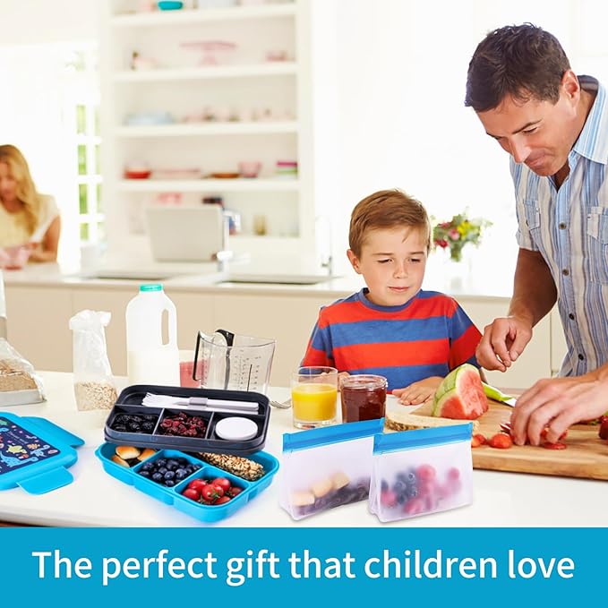 Leak-Proof, 8-Compartment Bento-Style Kids Lunch Box - Ideal Portion Sizes for Ages 6 +, Durale, Drop-Proof, Dishwasher Safe, & Made with BPA-Free Materials(Blue)