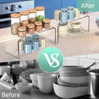 4 Packs Kitchen Cabinet Shelf Organizer, Acrylic Clear Shelf Riser, 5mm Thick Spice Rack for Dishes, Soda Cans and Cup（11.8 x 4.72 x 4.72 Inch）